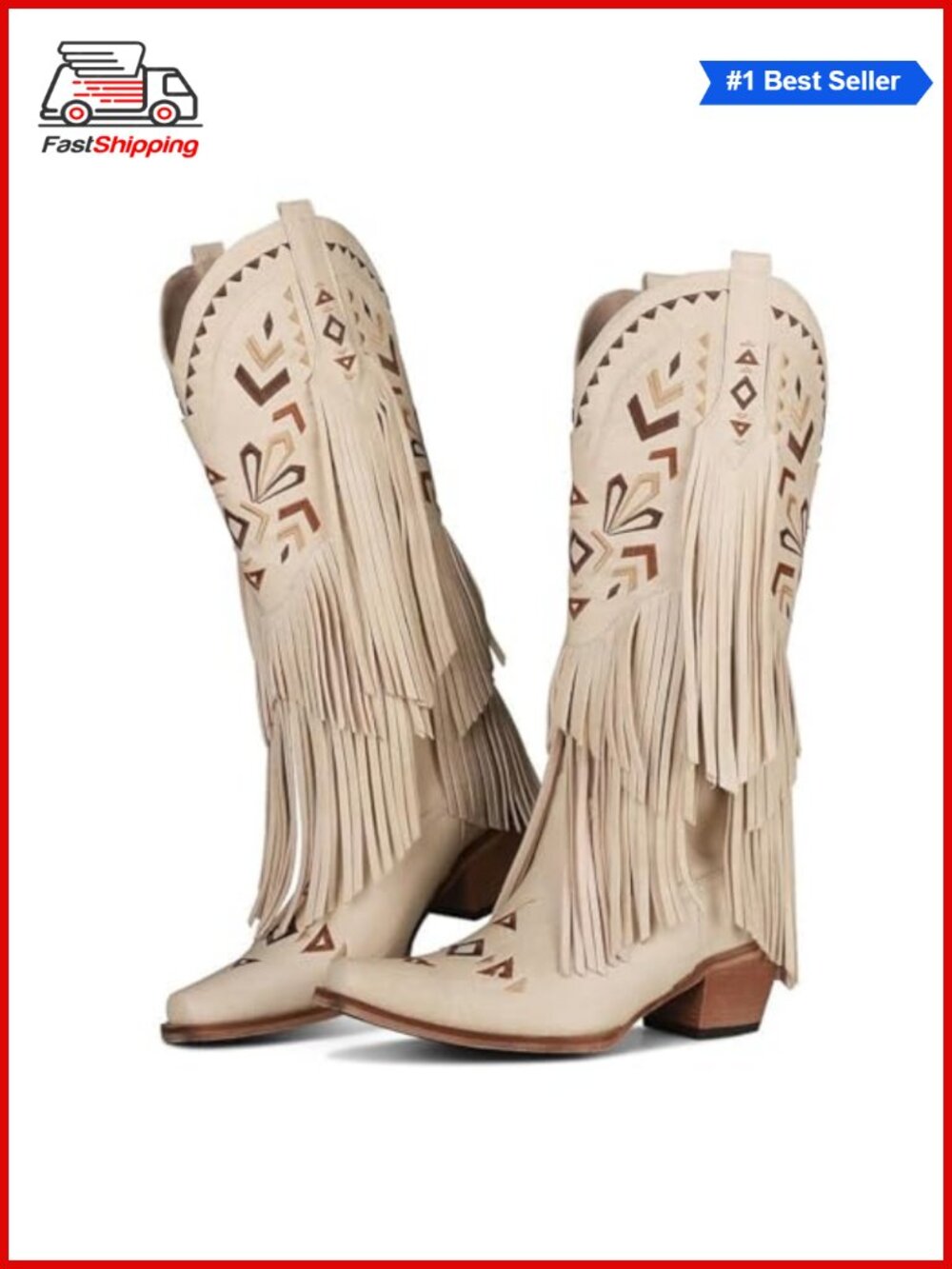 โจ SaraIris Women's Knee High Fringe Cowgirl Boots Pointed Toe Western